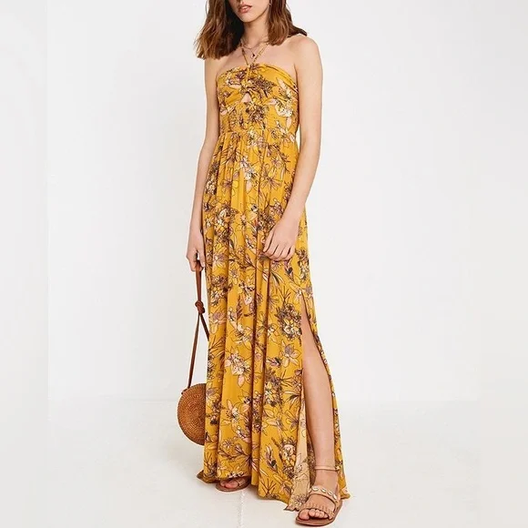 Free People One Step Ahead Mustard Floral Maxi Dress - Picture 2 of 7
